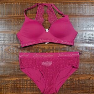 Victoria's Secret Bra & Panty Set 36B Logo Deep Berry Large Panty NEW wireless